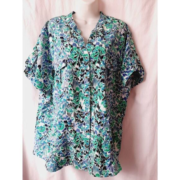 Laura Scott button front blue green NWT sz 26 blouse - Picture 1 of 4